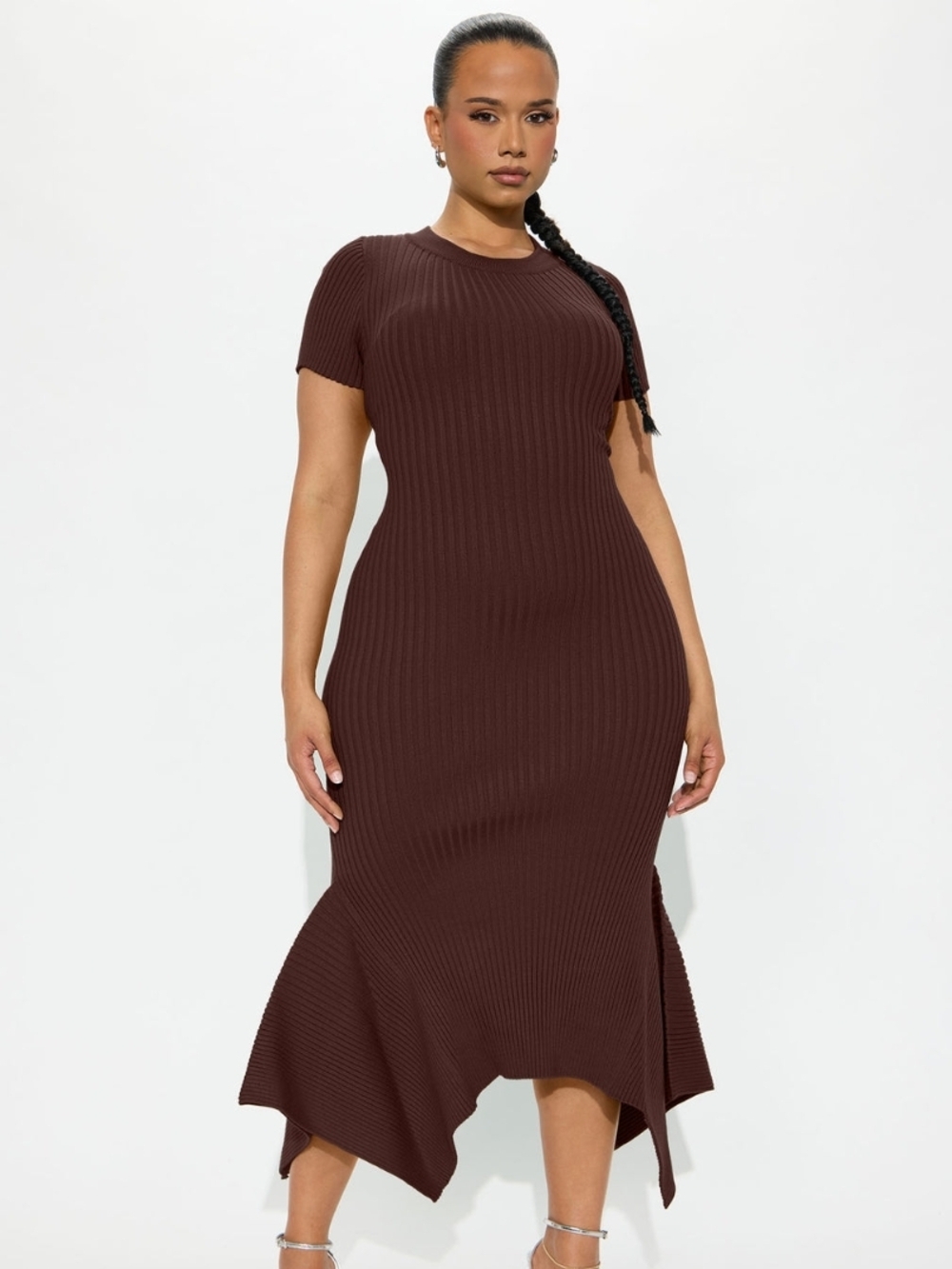 Fashion Nova Rare Catch Ribbed Midi Dress - Chocolate(1X) (NWOT)